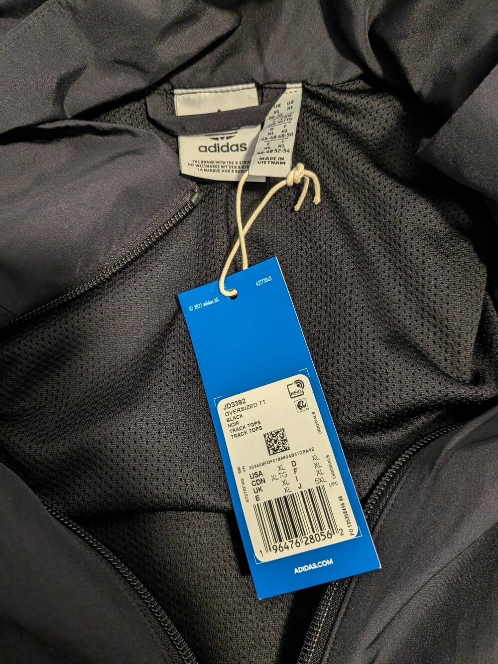 Adidas Black Windbreaker Jacket with White Stripes - Picture 2 of 3